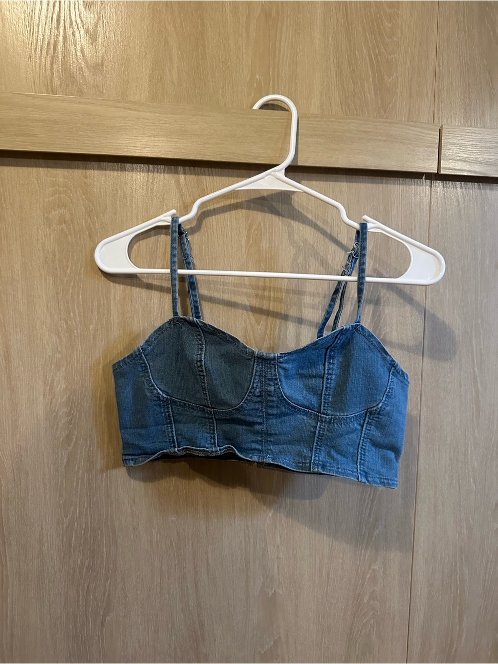 SHEIN Light Blue Denim Bustier Crop Top